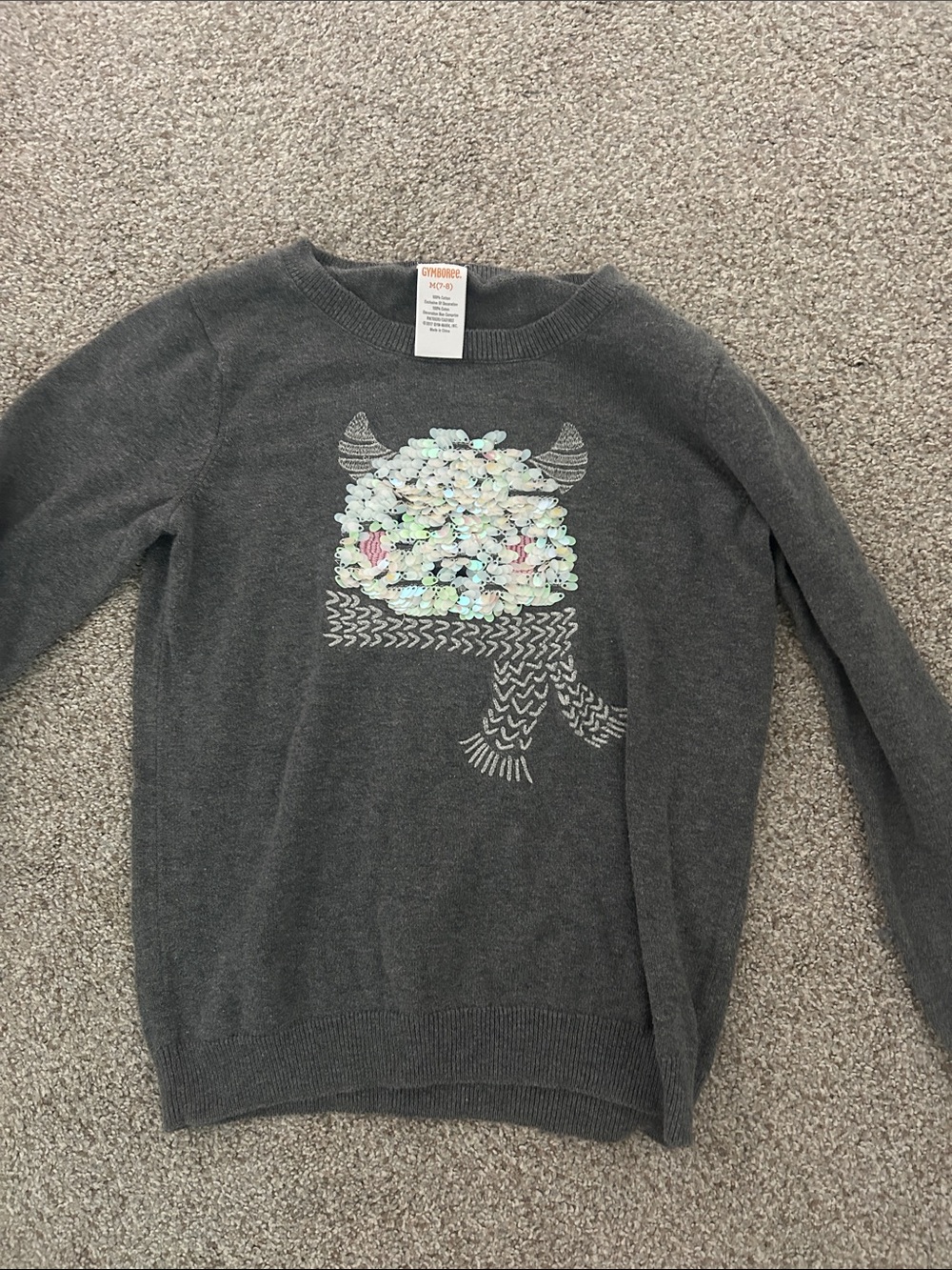 Gymboree Gray Sweater with Pastel Sequin Monster
